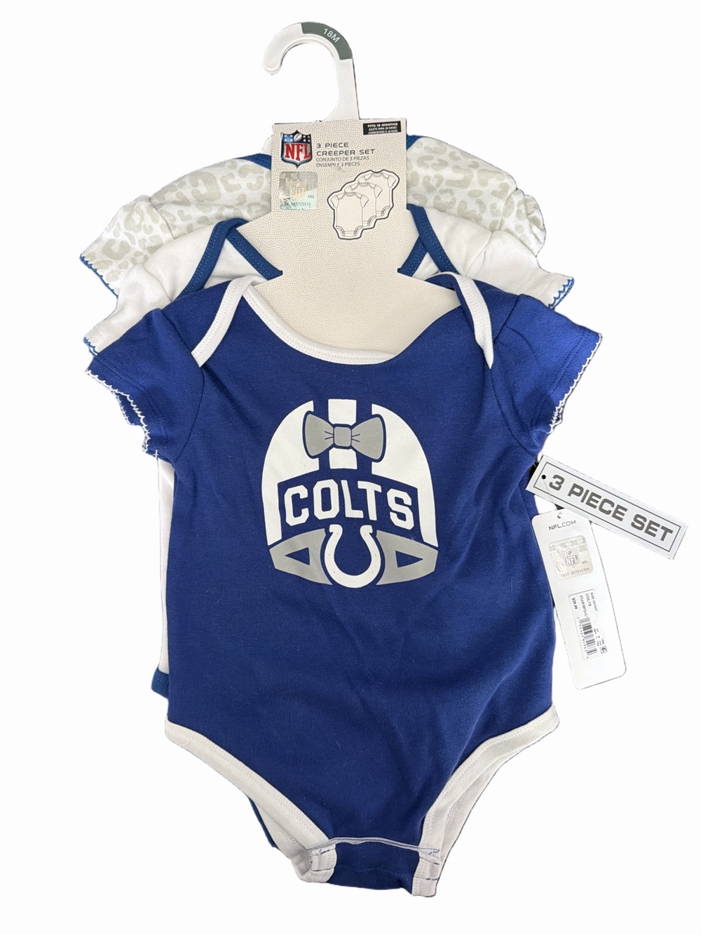 NFL Colts Infant 3 Piece Creeper/Onesie Bodysuit Set - Colts Fan
